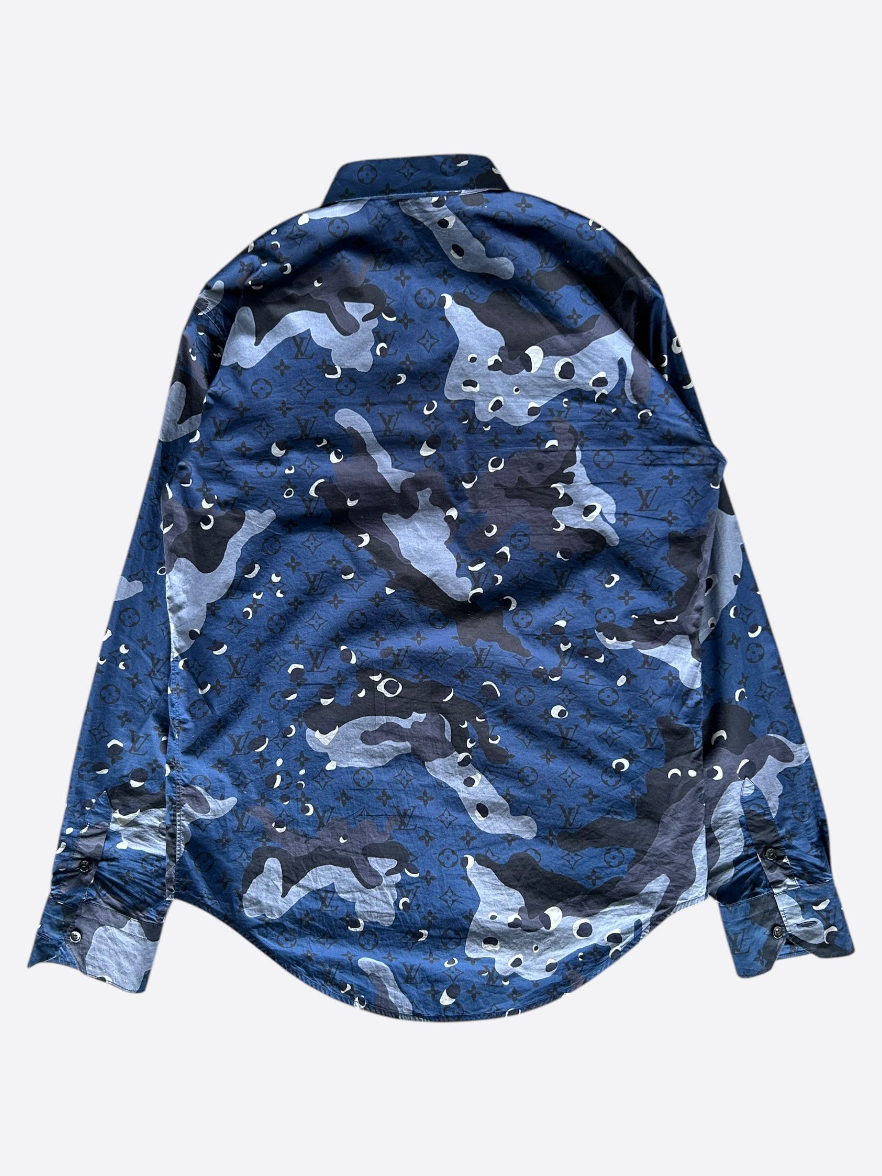 Louis Vuitton Louis Vuitton Blue Camouflage Monogram Button Up Shirt Size US M / EU 48-50 / 2 - 2 Thumbnail