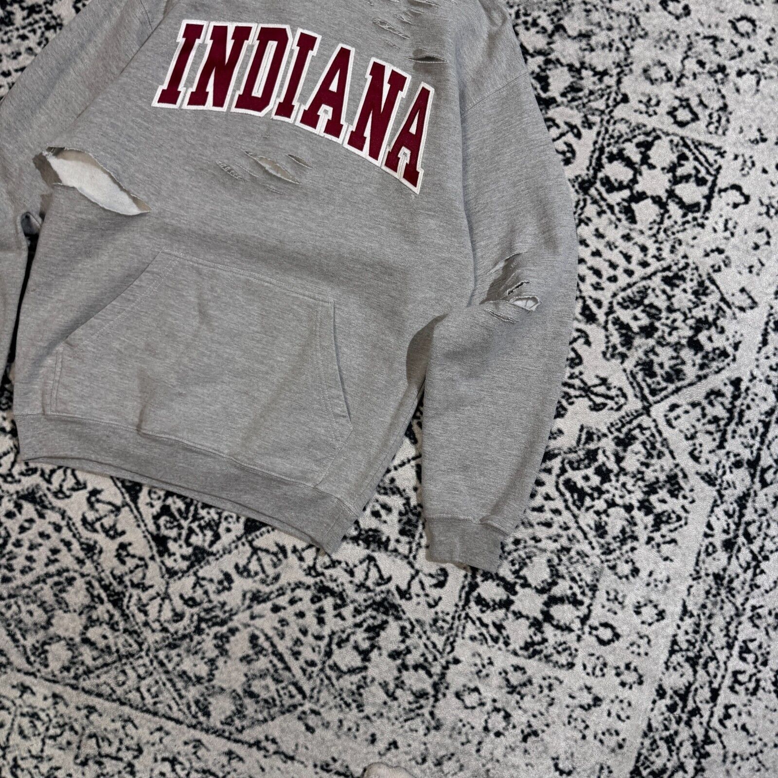 Vintage Gray Cotton Hoodie Size L Indiana Spellout Ripped Gosha YZY Size US L / EU 52-54 / 3 - 2 Thumbnail