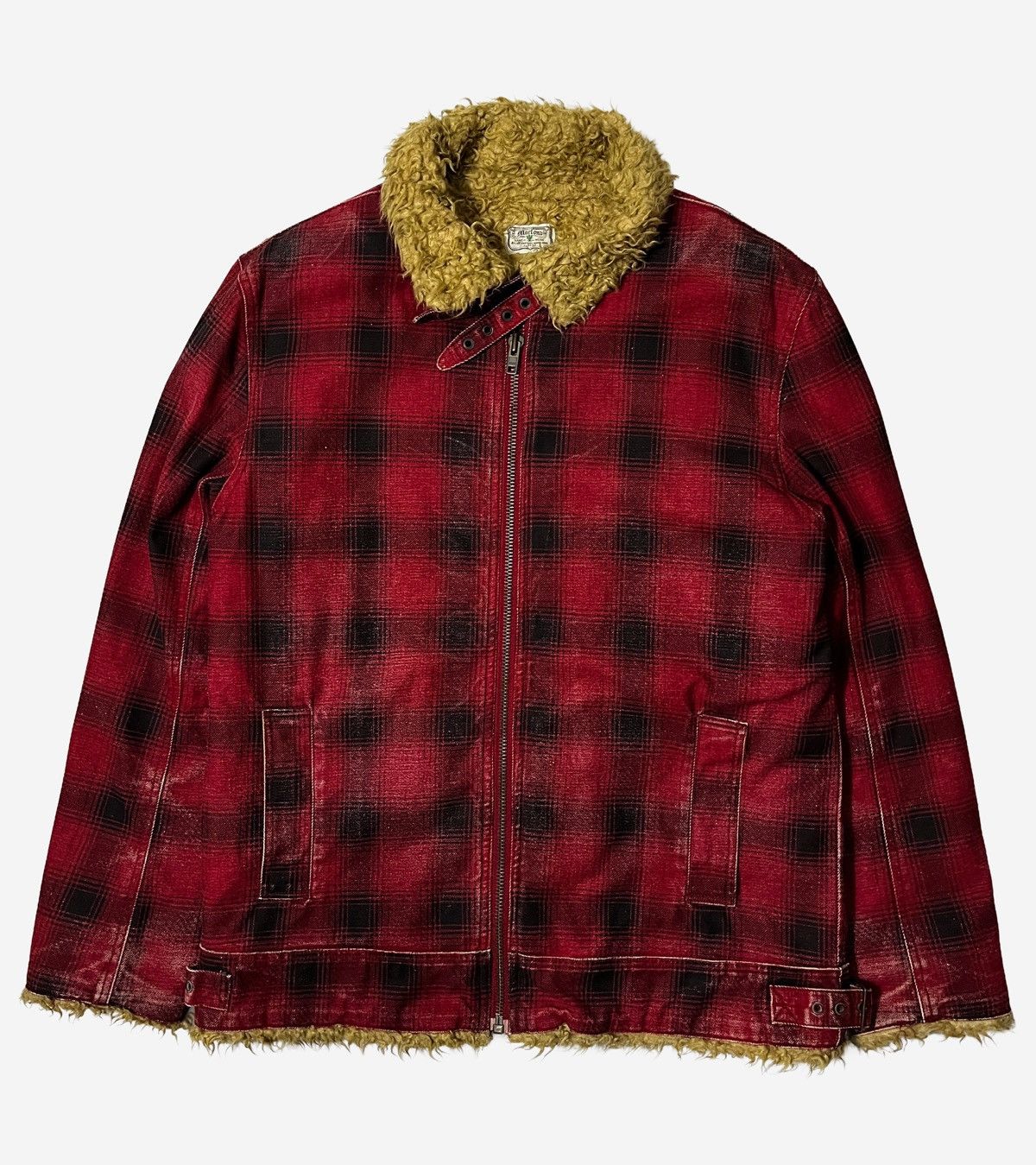 Japanese Brand MARIOND SUN FADED PLAID FAUX FUR ZIP JACKET Size US L / EU 52-54 / 3 - 1 Thumbnail