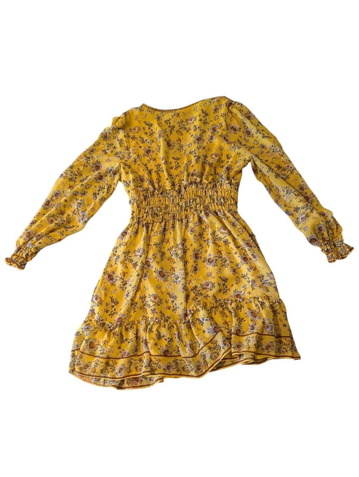 Other Max Studio VNeck Smocked Lined Dress Yellow Floral Chiffon S Size S / US 4 / IT 40 - 8 Thumbnail