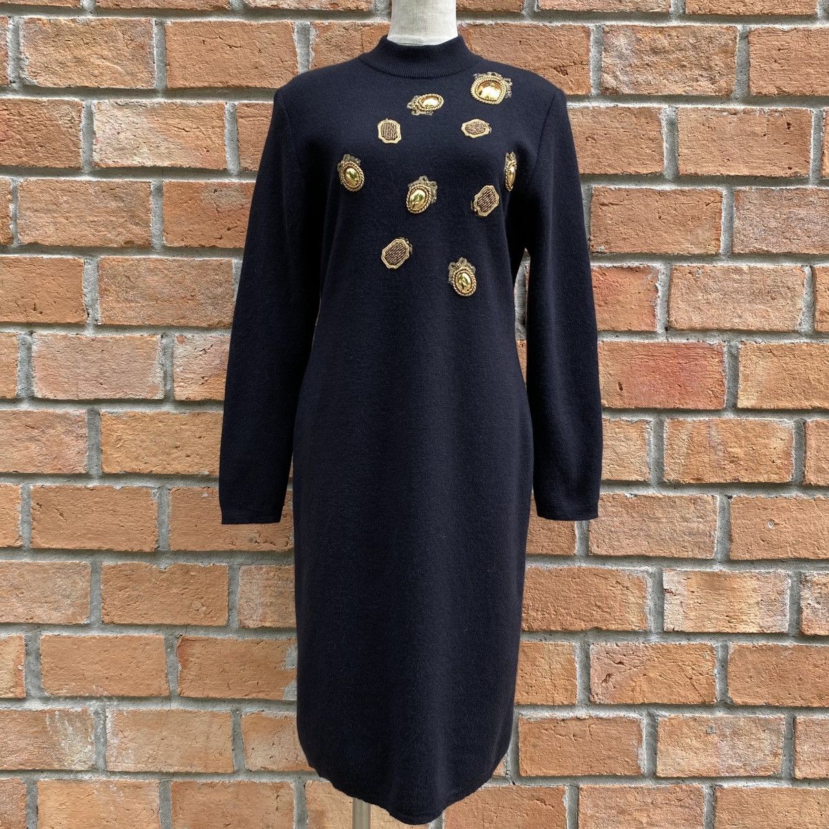 Dior Vintage Christian Dior Black Wool Dress Gold Embellishments Size M / US 6-8 / IT 42-44 - 15 Thumbnail