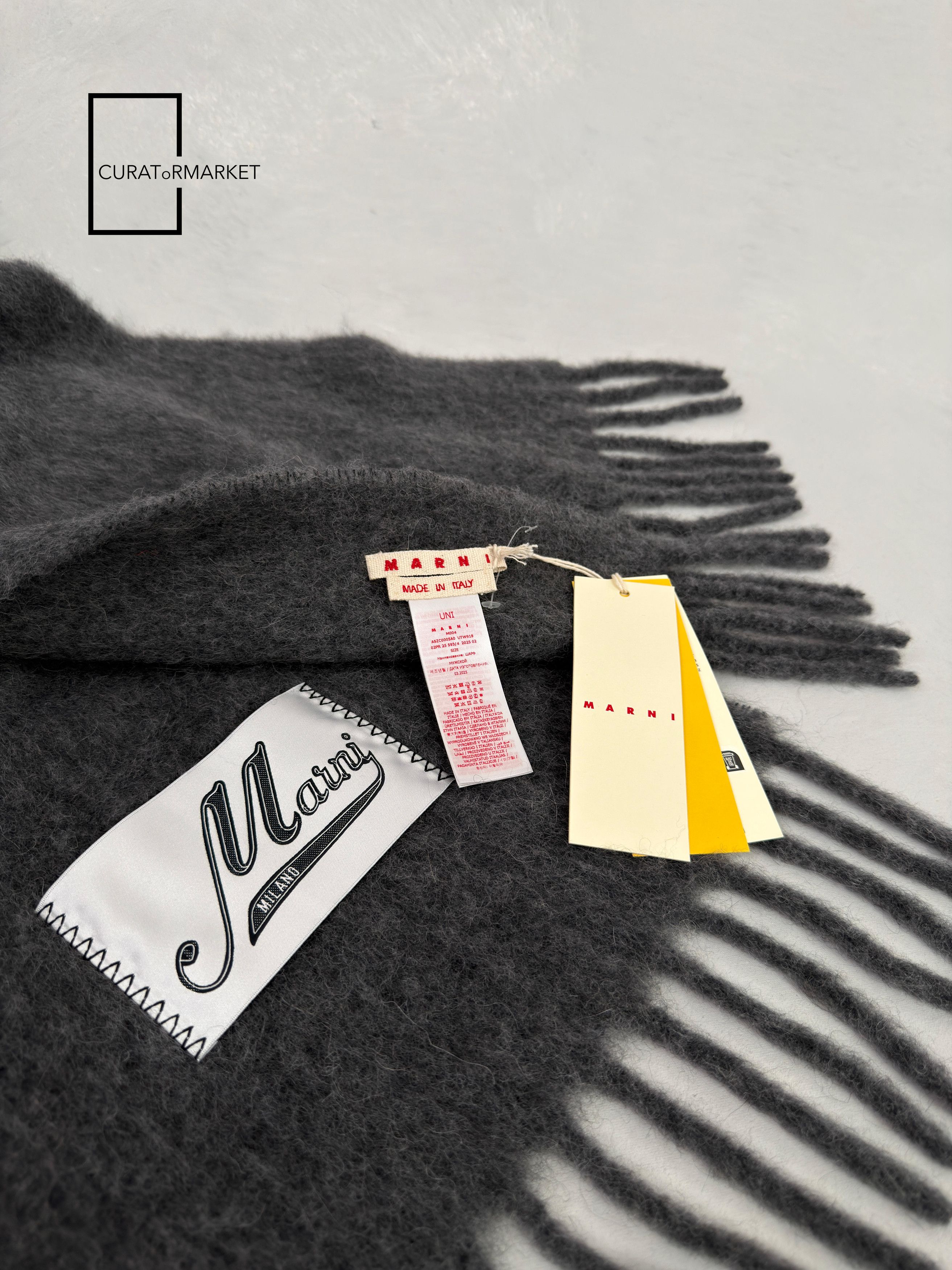 Marni Embroidered Logo Alpaca Felted Wool Classic Gray Scarf FW25 Size ONE SIZE - 5 Thumbnail