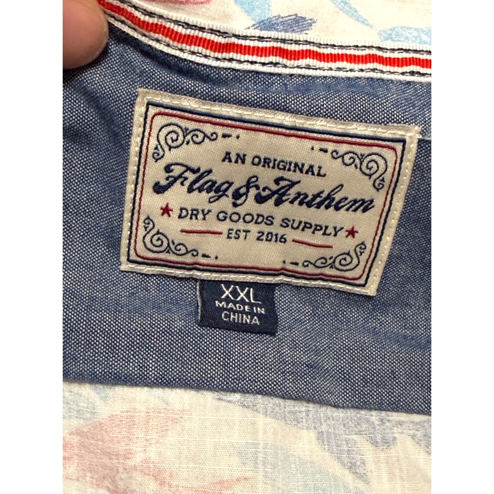 Flag & Anthem VINTAGE Flag & Anthem Shirt (Men's) XXL White Pink Blue Short Sleeve Button Up Shirt Size US XXL / EU 58 / 5 - 6 Thumbnail