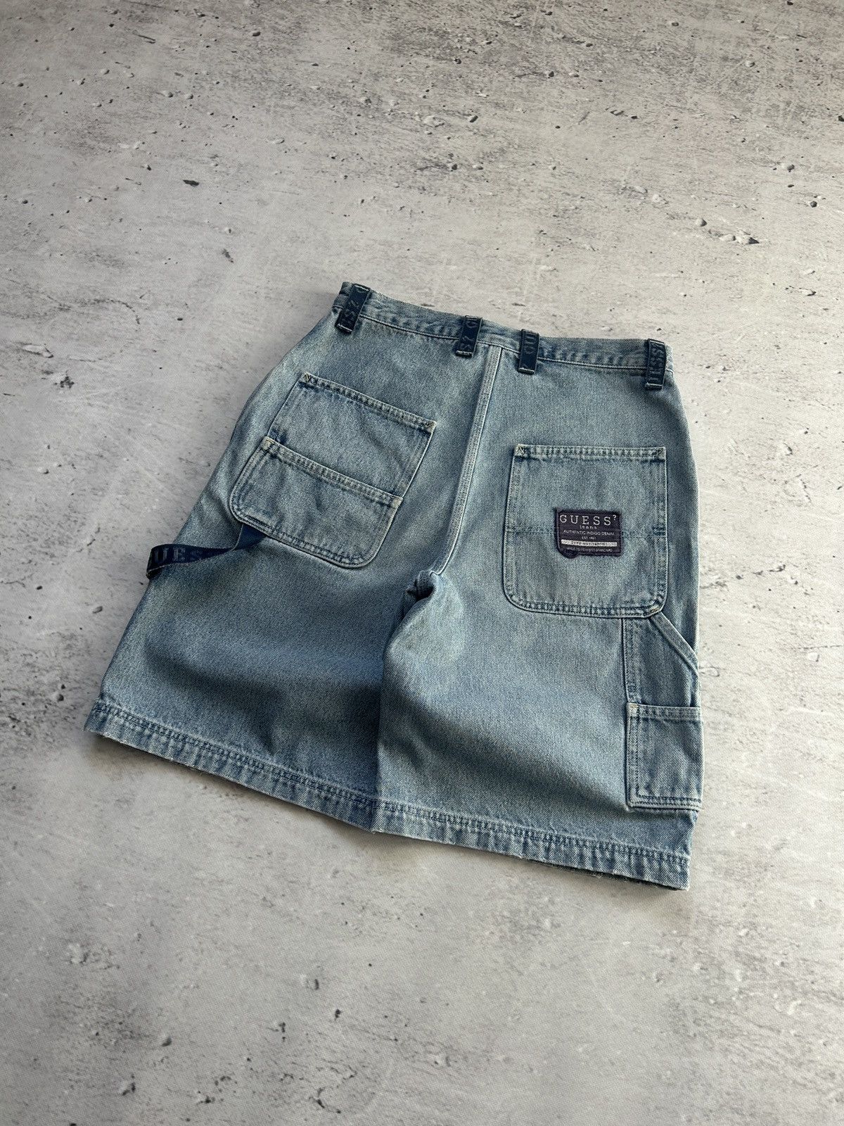 Guess × Vintage 💥Vintage Guess Baggy Distressed Carpenter Wide Denim Shorts💥 Size US 31 - 2 Thumbnail