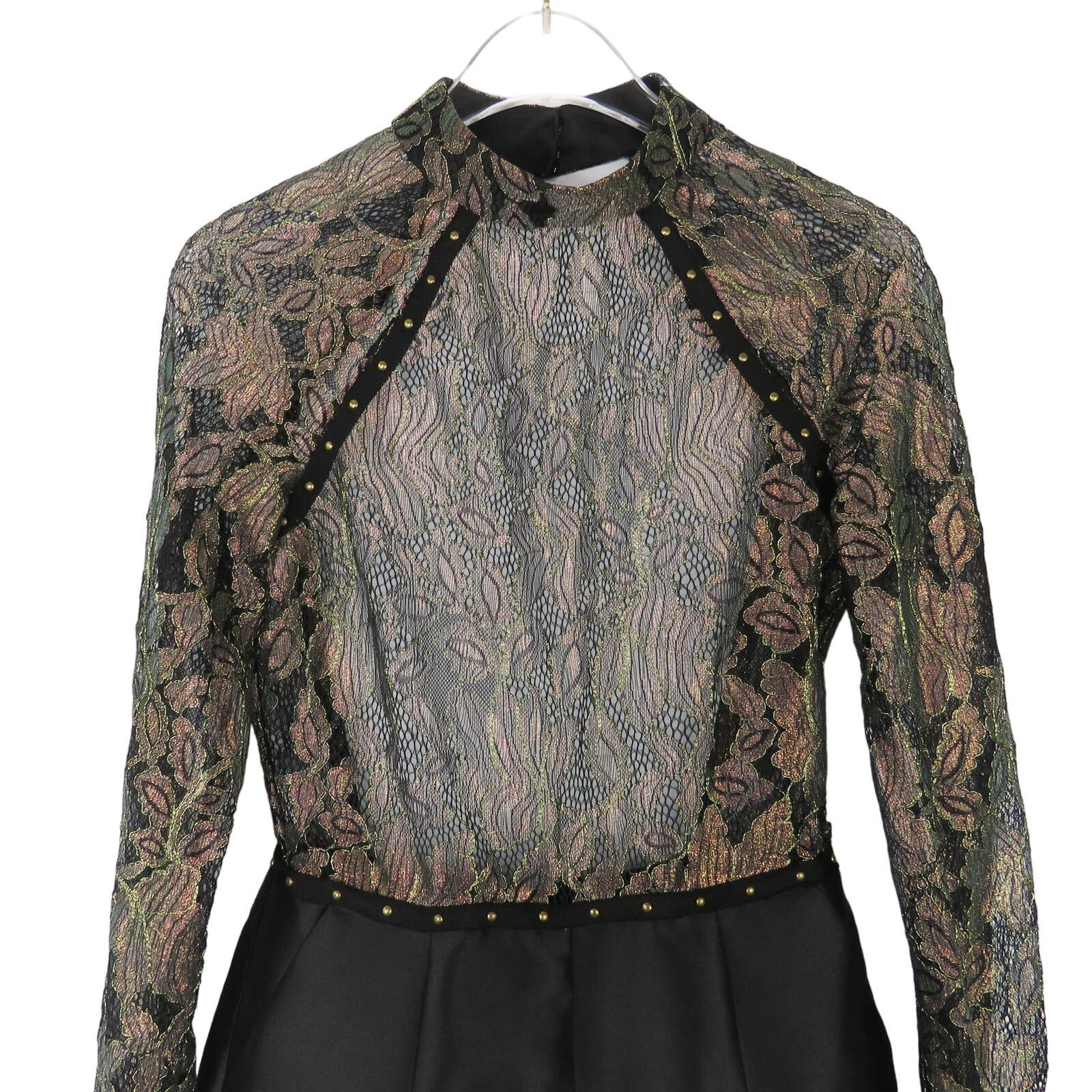 Asos ASOS Black Sheer Lace Metallic Open Back Romper Size 2 Size 26" / US 2 / IT 38 - 2 Thumbnail
