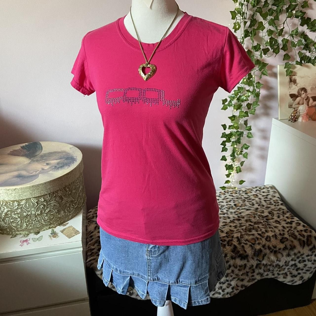 Vintage Pink Y2K “Cool” Rhinestone Tee Size ONE SIZE - 1 Thumbnail