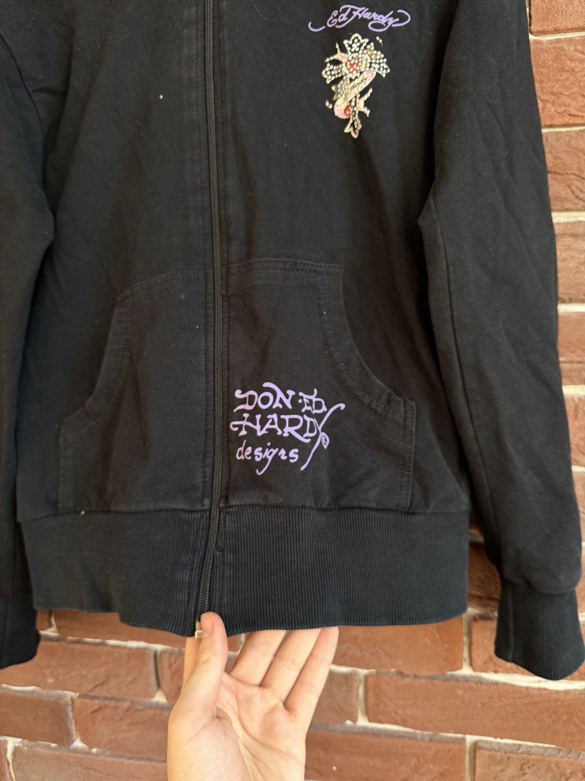 Christian Audigier Vintage Y2K Ed Hardy Flower Skull Cross Audigier Zip hoodie Size L / US 10 / IT 46 - 5 Thumbnail