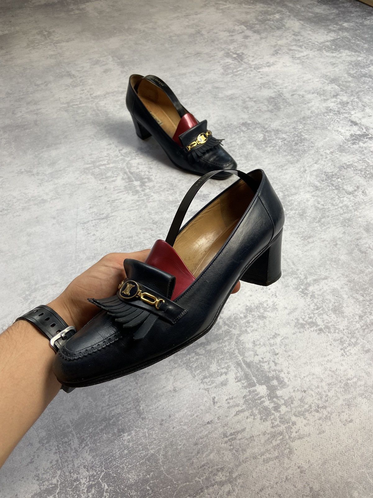RARE 90s Celine Leather Loafers Heels Y2K Luxury Shoes