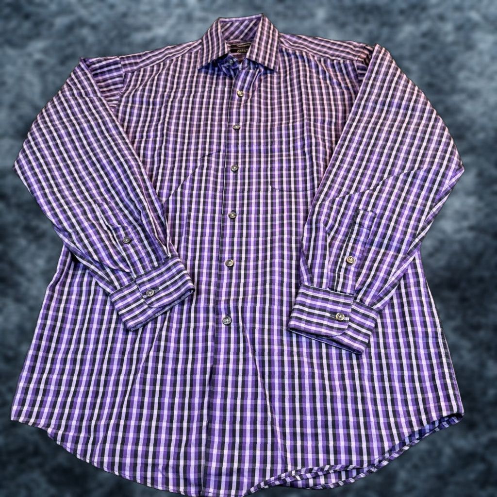 Alfani Alfani Dress Shirt Purple Black Gingham Check Mens Small Regular Fit Shirt Size 36R - 1 Thumbnail