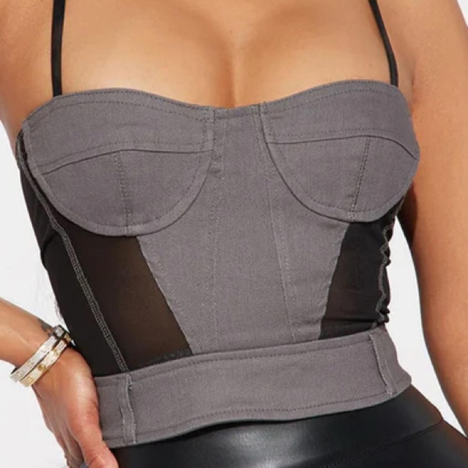 Designer Gray Bustier Top Size S / US 4 / IT 40 - 1 Thumbnail