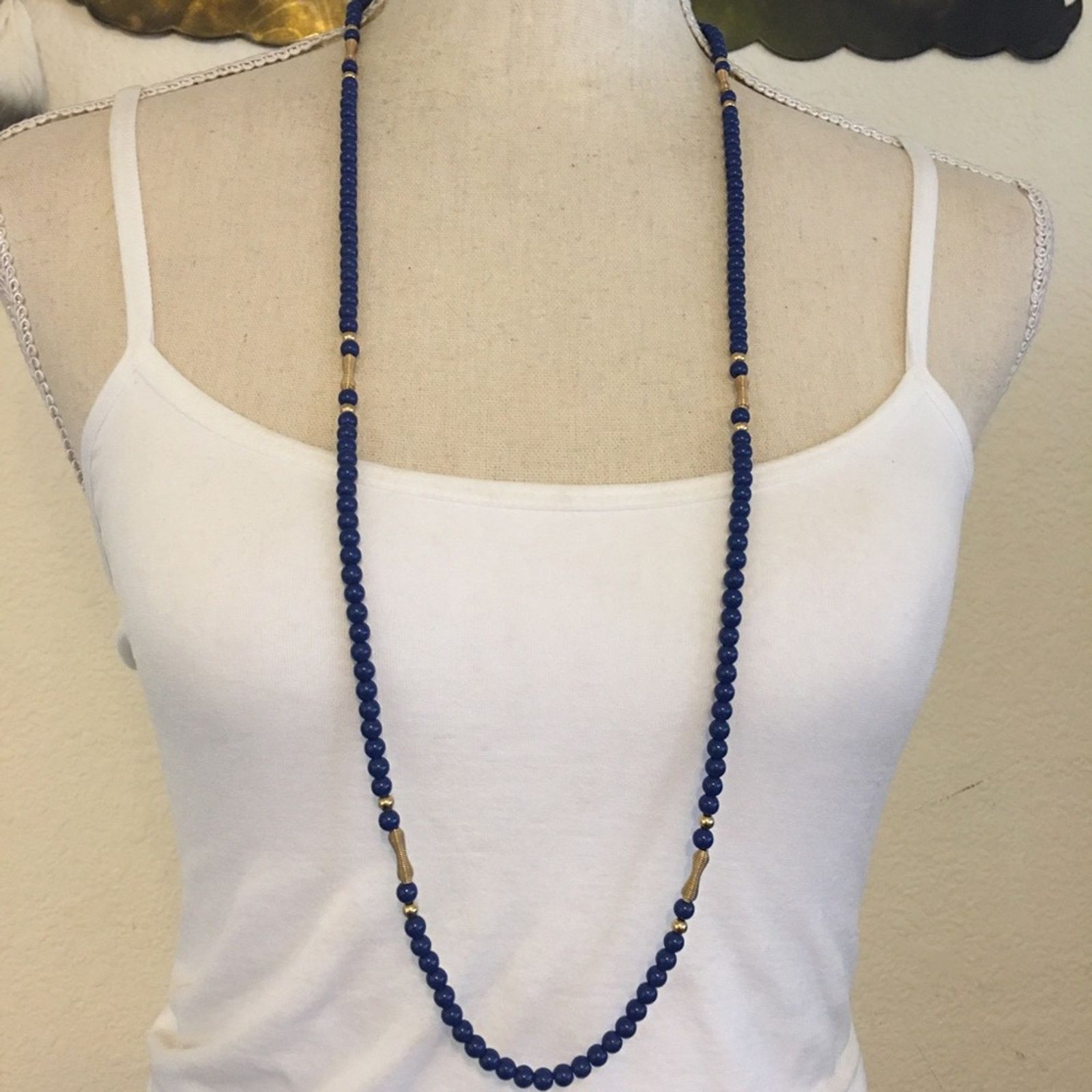 Vintage Vintage royal blue gold coil long necklace Size ONE SIZE - 1 Thumbnail