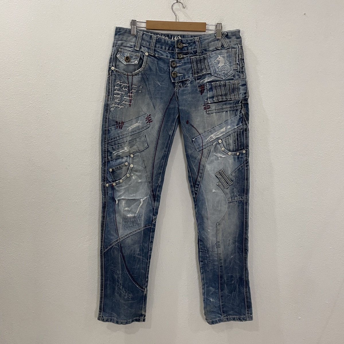 Image of Seditionaries Vintage Cosmo Lupo Punk Style Distressed Denim in Blue, Men's (Size 33)