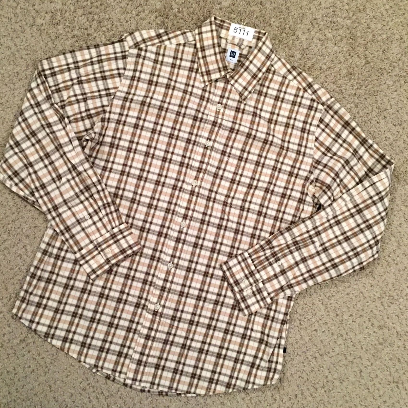 Gap Gap Shirt Button-Up Mens Medium Beige Plaid Long Sleeve Button Front Collar Shirt Size US M / EU 48-50 / 2 - 2 Thumbnail
