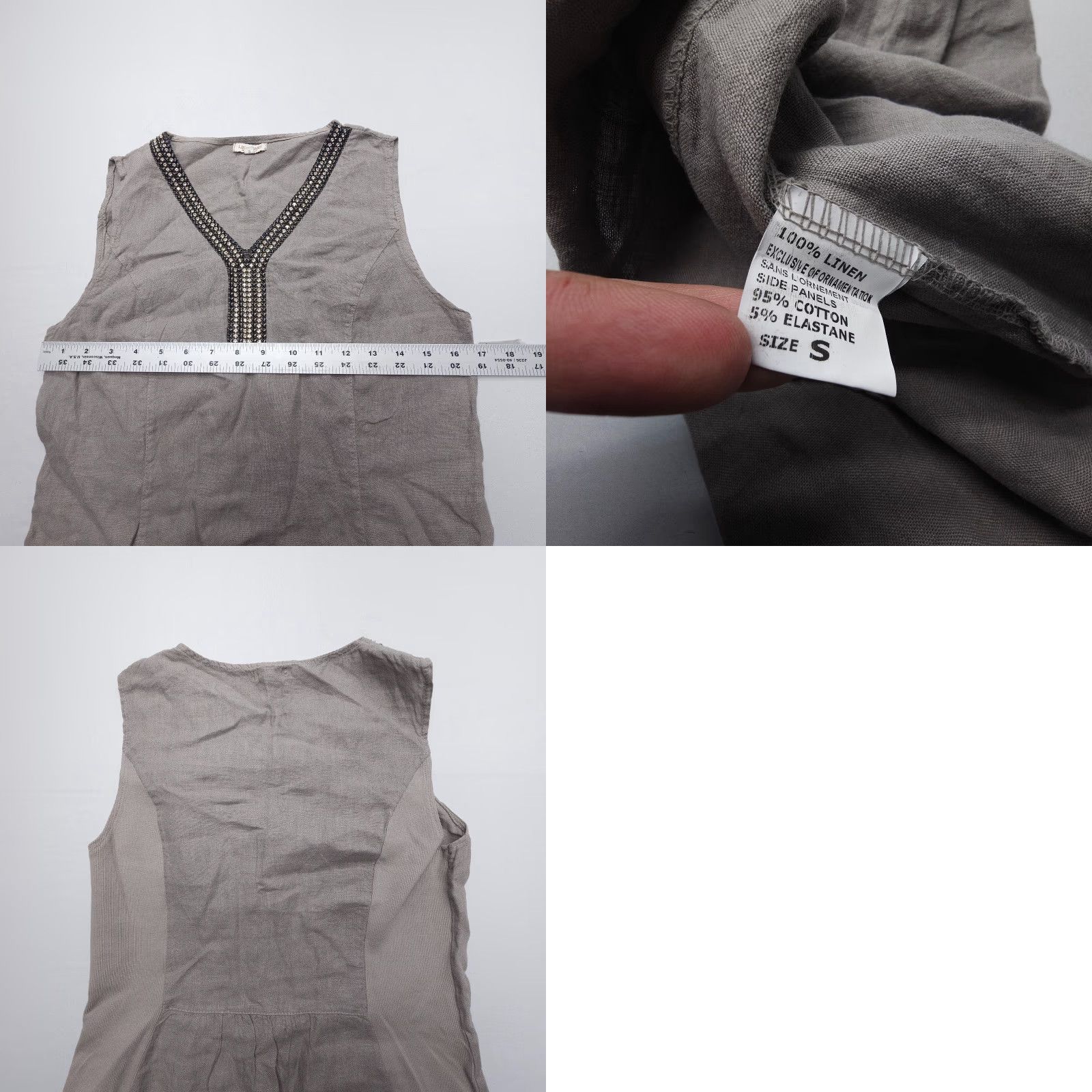 Vintage Lina Tomei Linen Dress Small Sleeveless V-Neck Rhinestones Italy Dress Size S / US 4 / IT 40 - 8 Thumbnail