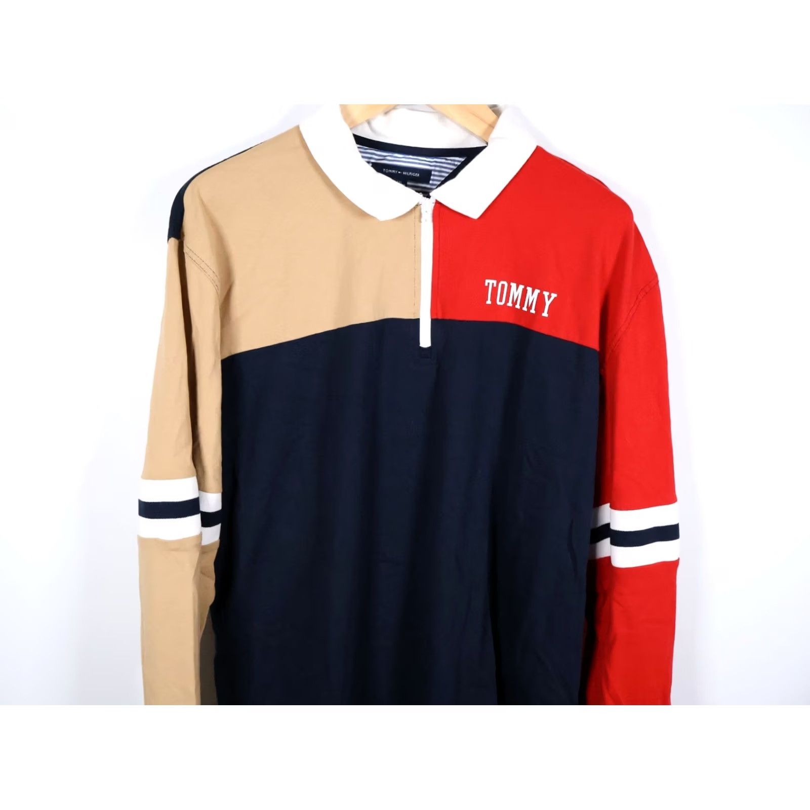 Tommy Hilfiger Tommy Hilfiger Rugby Polo Shirt Men's 2XL Blue Red Beige 1/4 Zip Long Sleeve Size US XXL / EU 58 / 5 - 4 Thumbnail