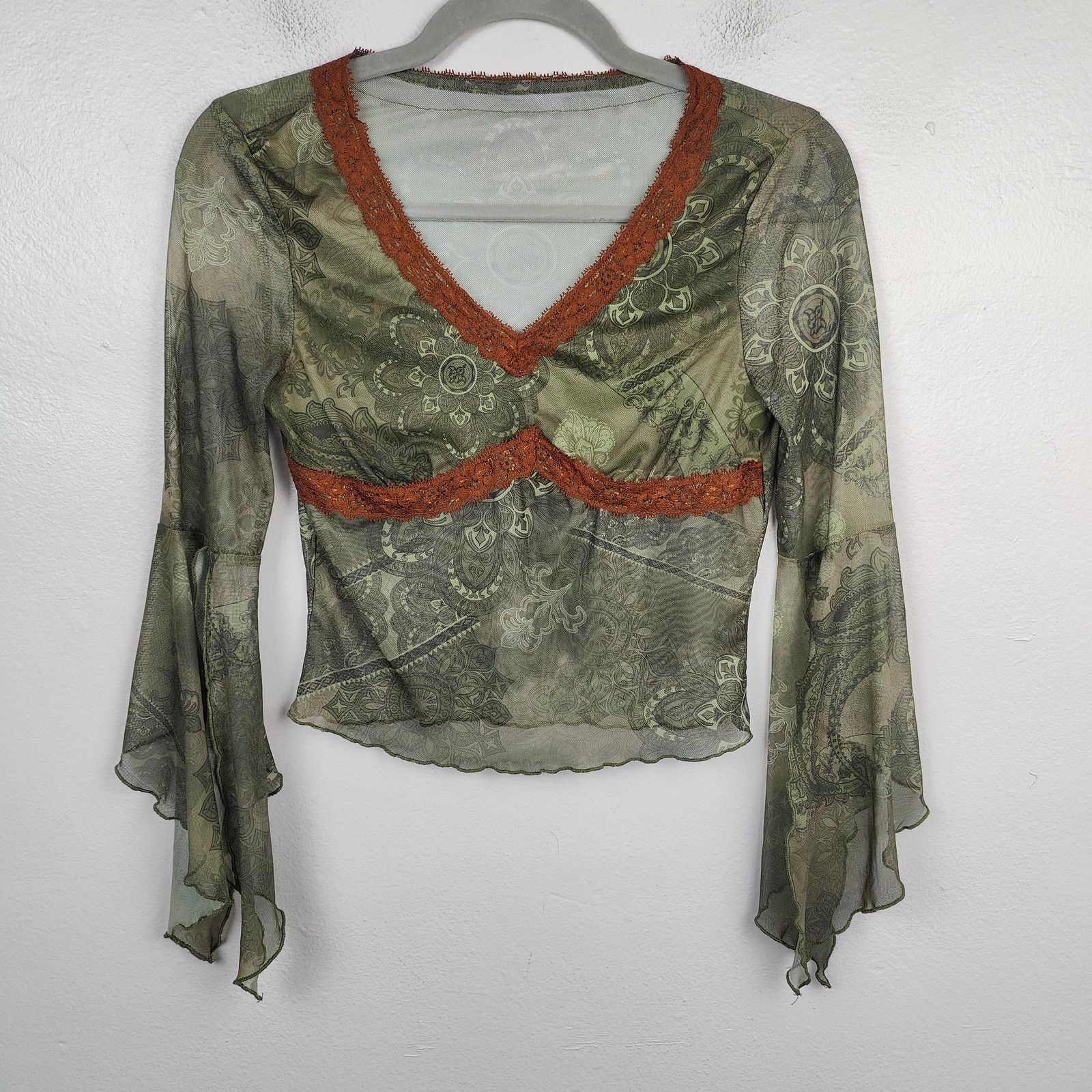 Other Vintage Y2K Mesh Top Womens Small Green Printed Semi-Sheer Size S / US 4 / IT 40 - 1 Thumbnail