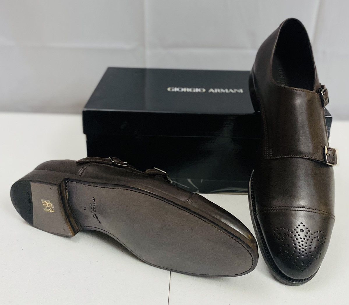 Giorgio Armani Giorgio Armani 🇮🇹 Dk Brown Leather Double Monk Strap 12 New Size US 12 / EU 45 - 12 Thumbnail