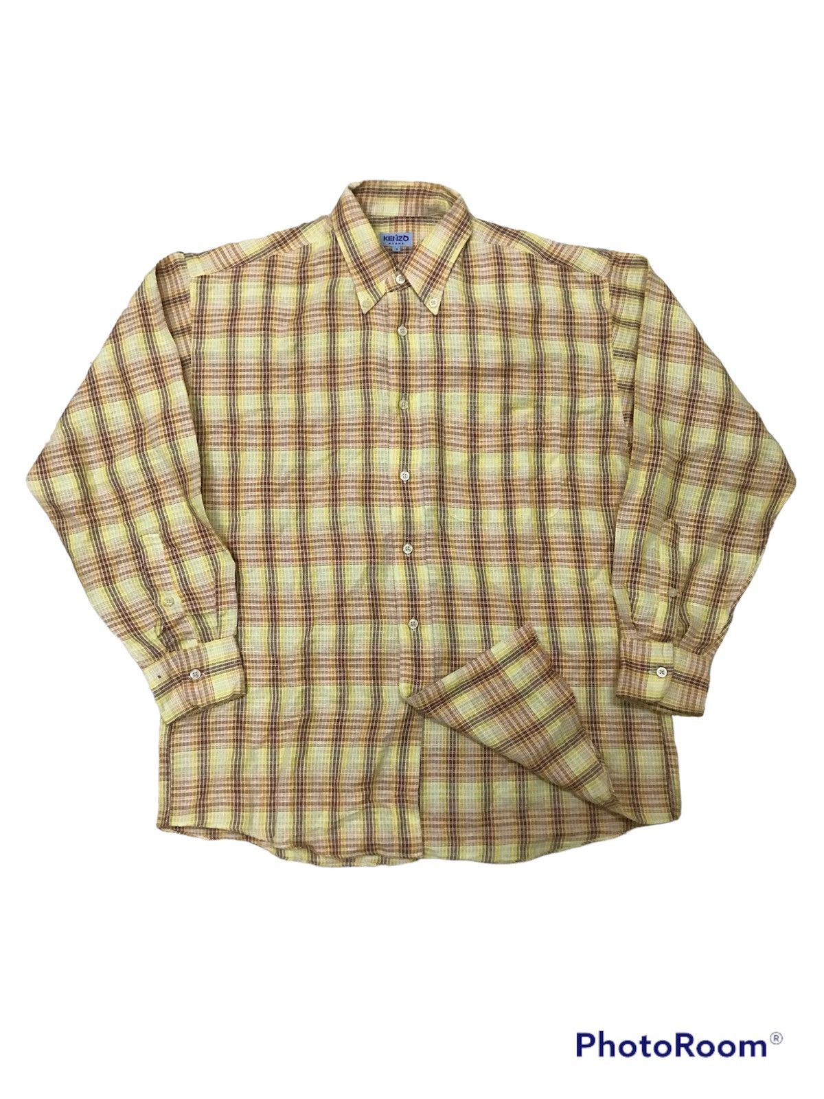 image of Accept Offervintage Kenzo Homme Button Shirt in Yellow, Men's (Size Large)
