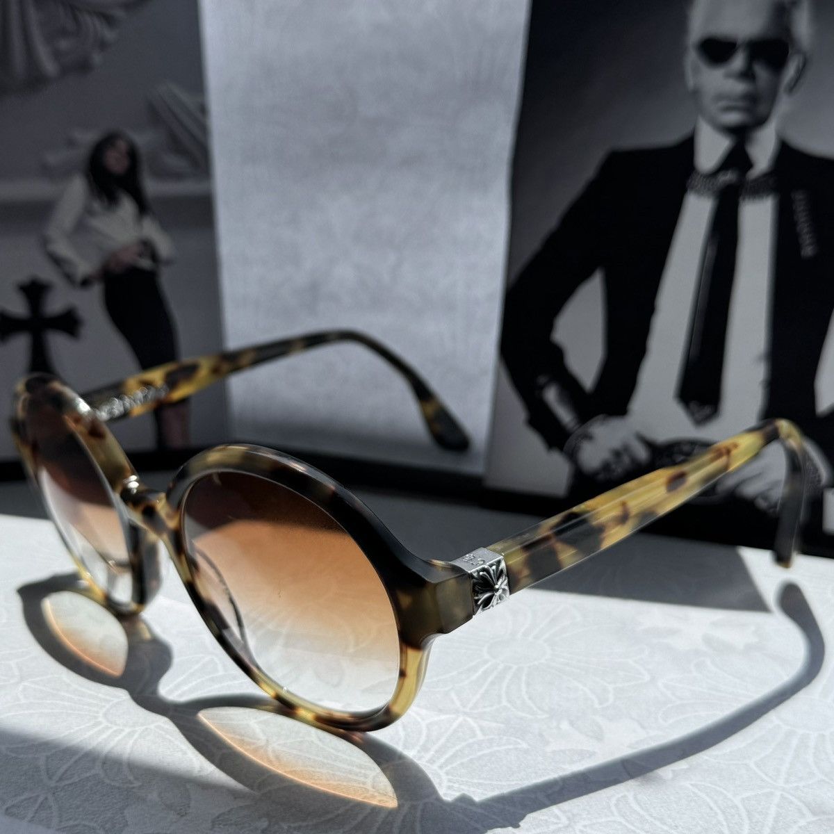 image of Chrome Hearts Chrome Heart Pornflakes Sunglasses in Tortoise Shell, Men's