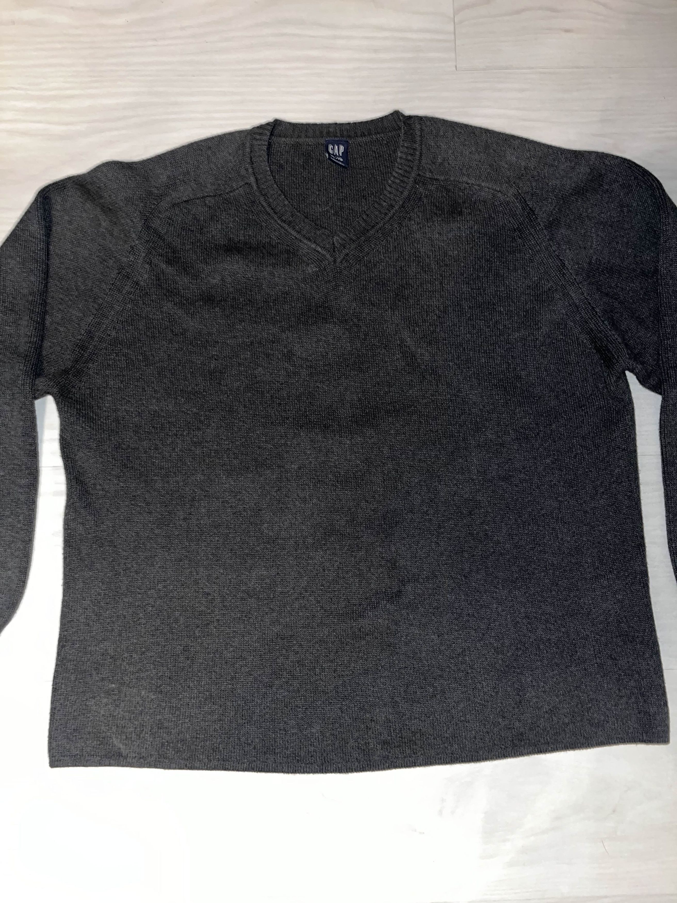 Gap Gray GAP V-Neck Knitted Sweatshirt Size US XL / EU 56 / 4 - 5 Thumbnail