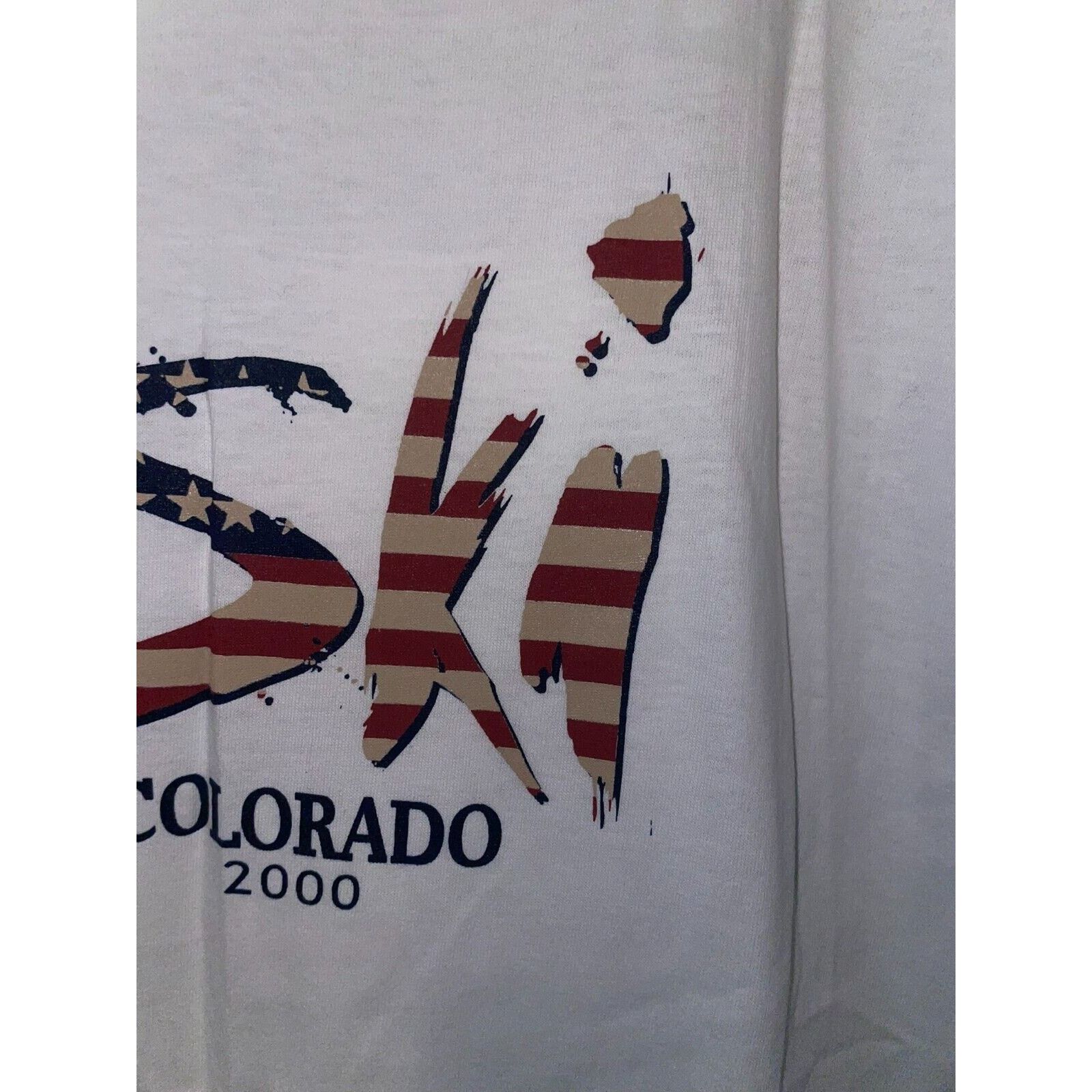 Jerzees Colorado Ski Shirt Stars Stripes Graphic White L Tee Y2K Size US L / EU 52-54 / 3 - 4 Thumbnail