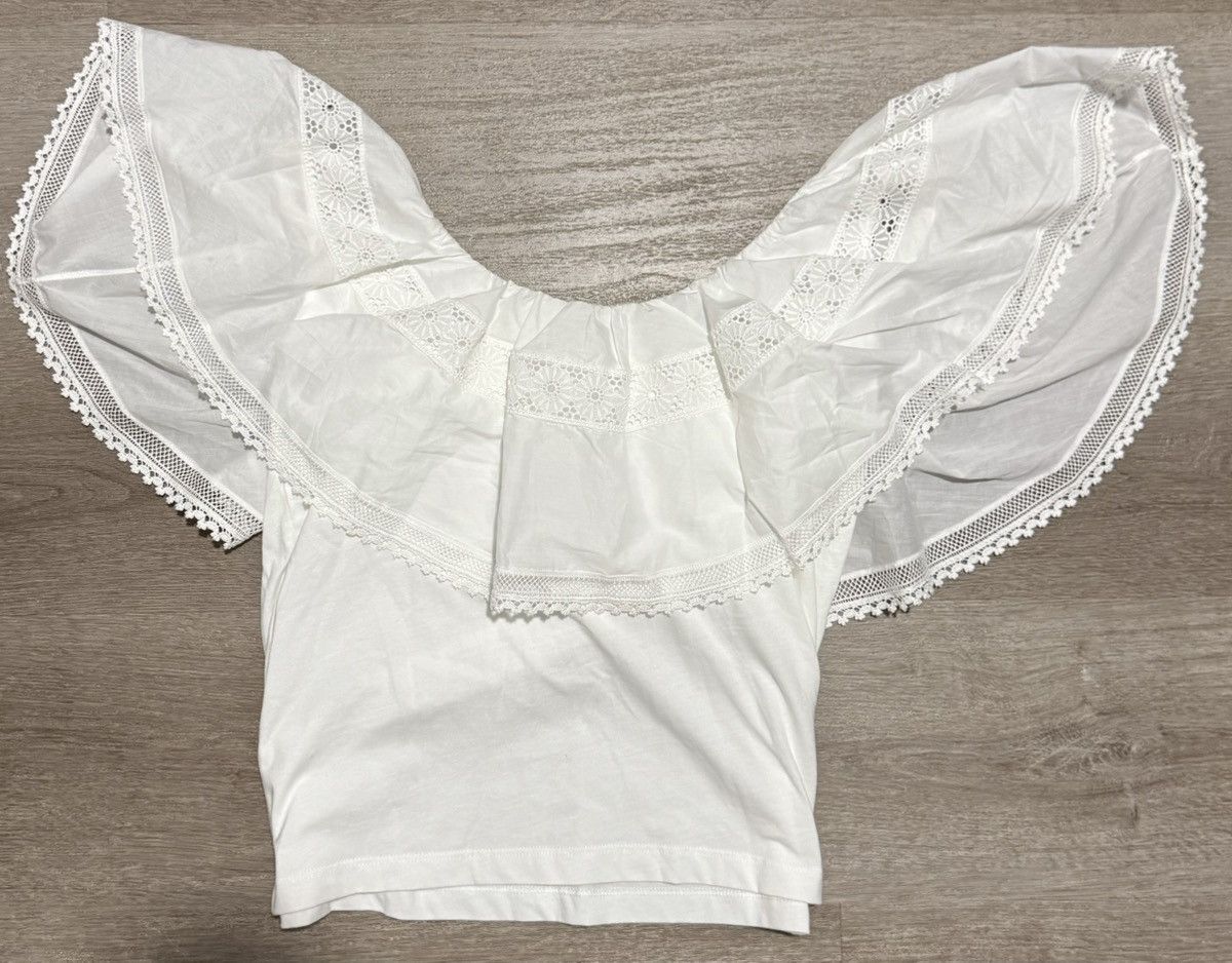 Sandro Sandro White Lace Ruffle Off-Shoulder Crop Top (S) Size S / US 4 / IT 40 - 5 Thumbnail