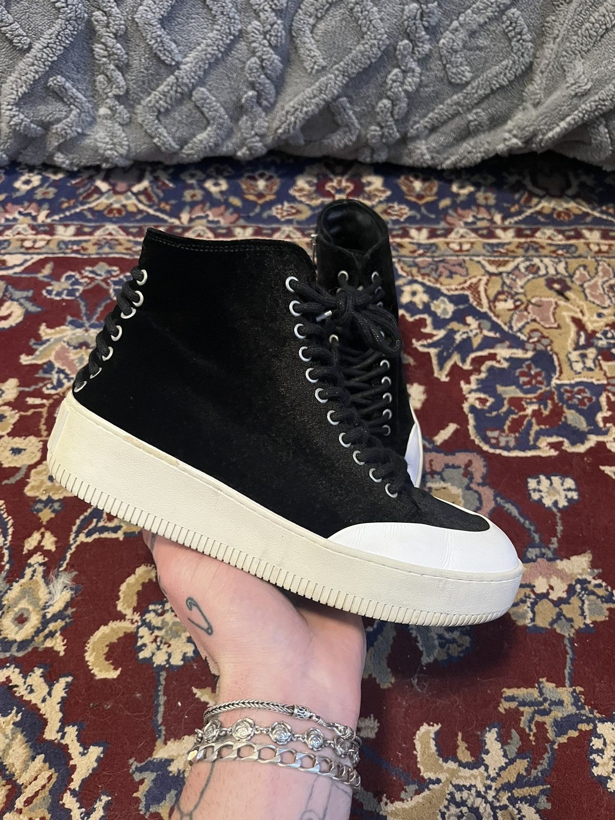 Alexander McQueen × Japanese Brand Alexander McQueen velvet side zipper high tops Size US 7 / IT 37 - 1 Thumbnail