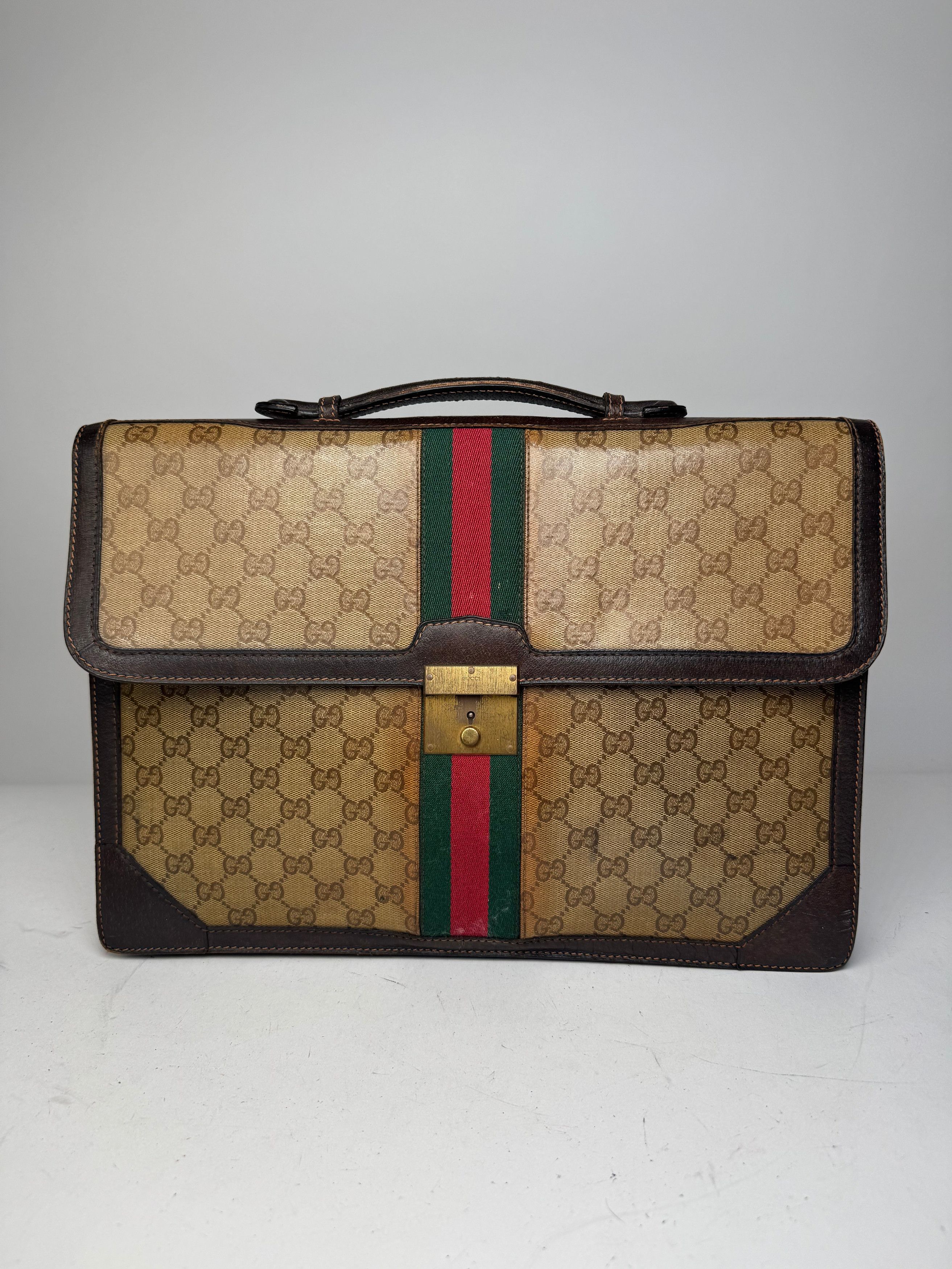 Gucci Vintage Monogram Leather Bruefcase Brown Golden Size ONE SIZE - 1 Thumbnail