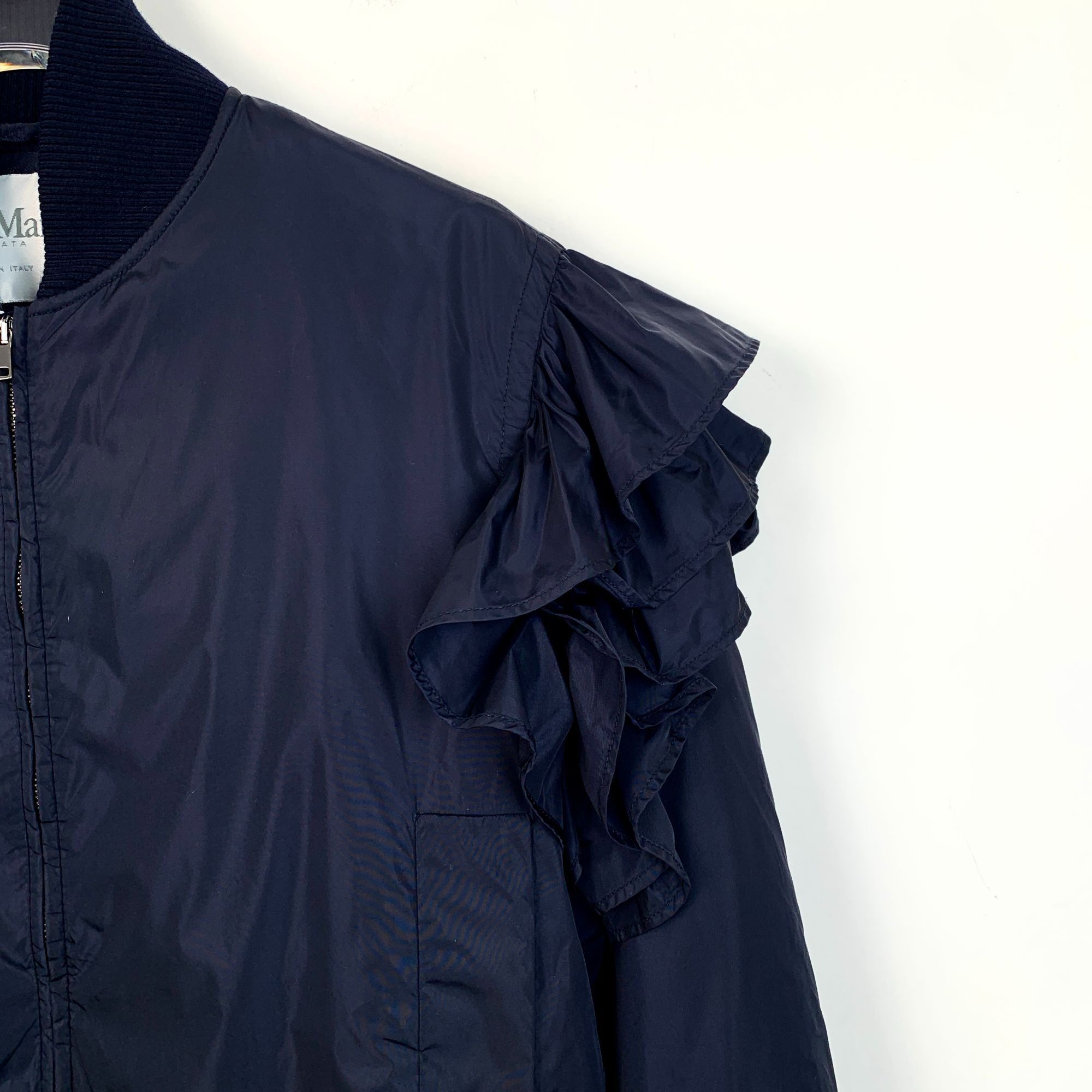 Max Mara Max Mara Ruffled Sleeve Bomber Jacket Size 8 Nylon & Polyest Size XS / US 0-2 / IT 36-38 - 3 Thumbnail