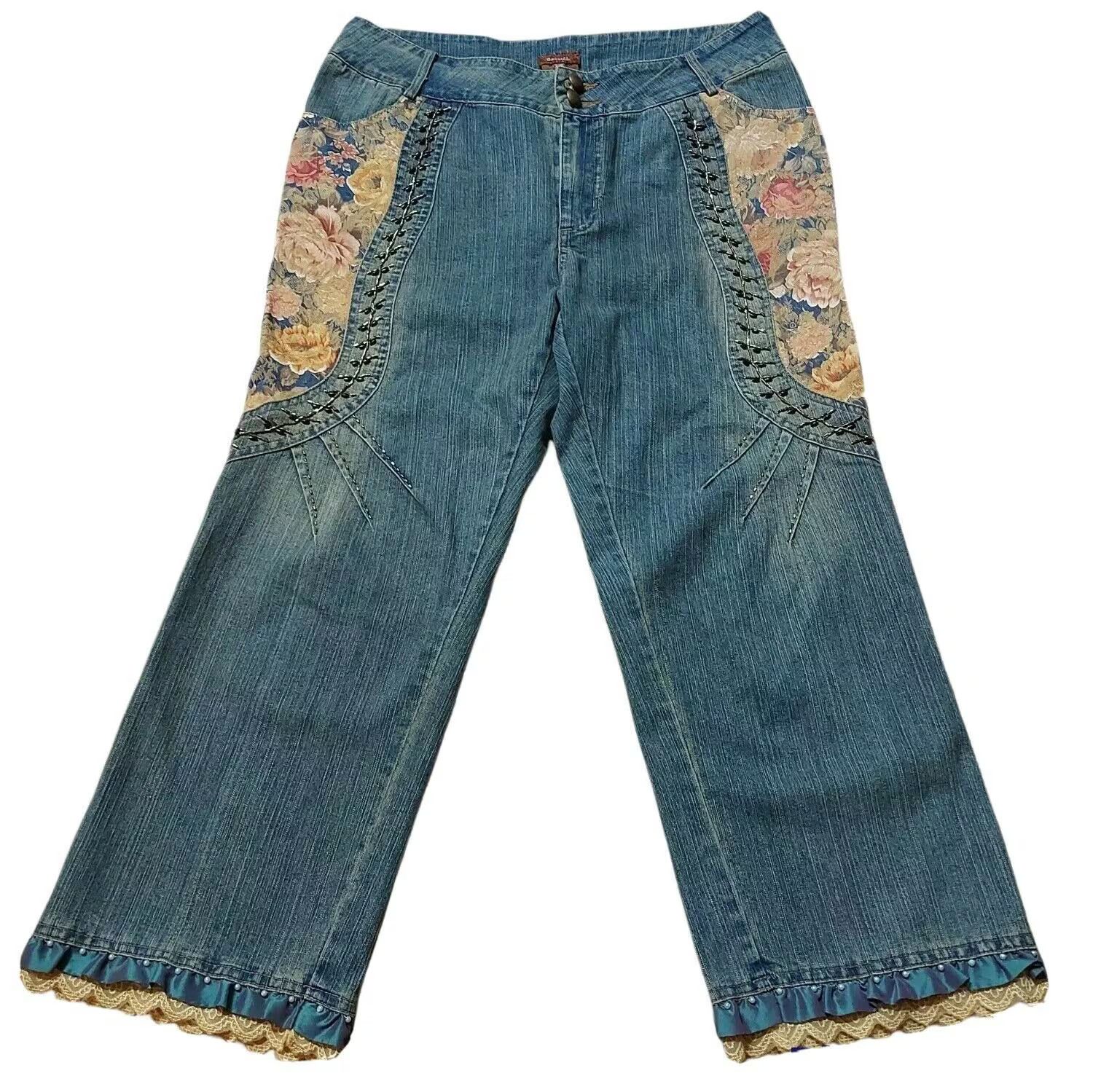 Vintage Vintage Jeans Denim L Floral Patched Beaded Inseam 23.5 Size 30" / US 8 / IT 44 - 9 Thumbnail