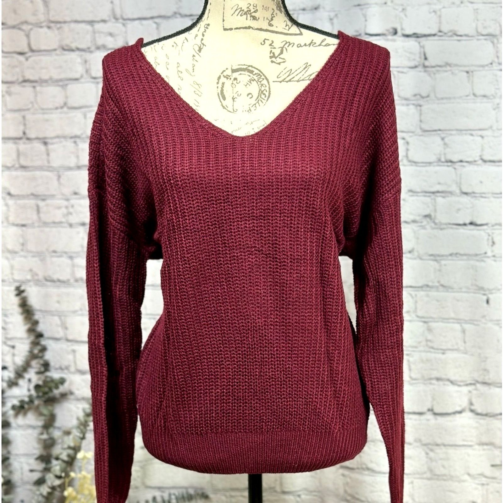 Other Reversible Twisted Knit Long Sleeve Fall Sweater Burgundy M Size M / US 6-8 / IT 42-44 - 5 Thumbnail