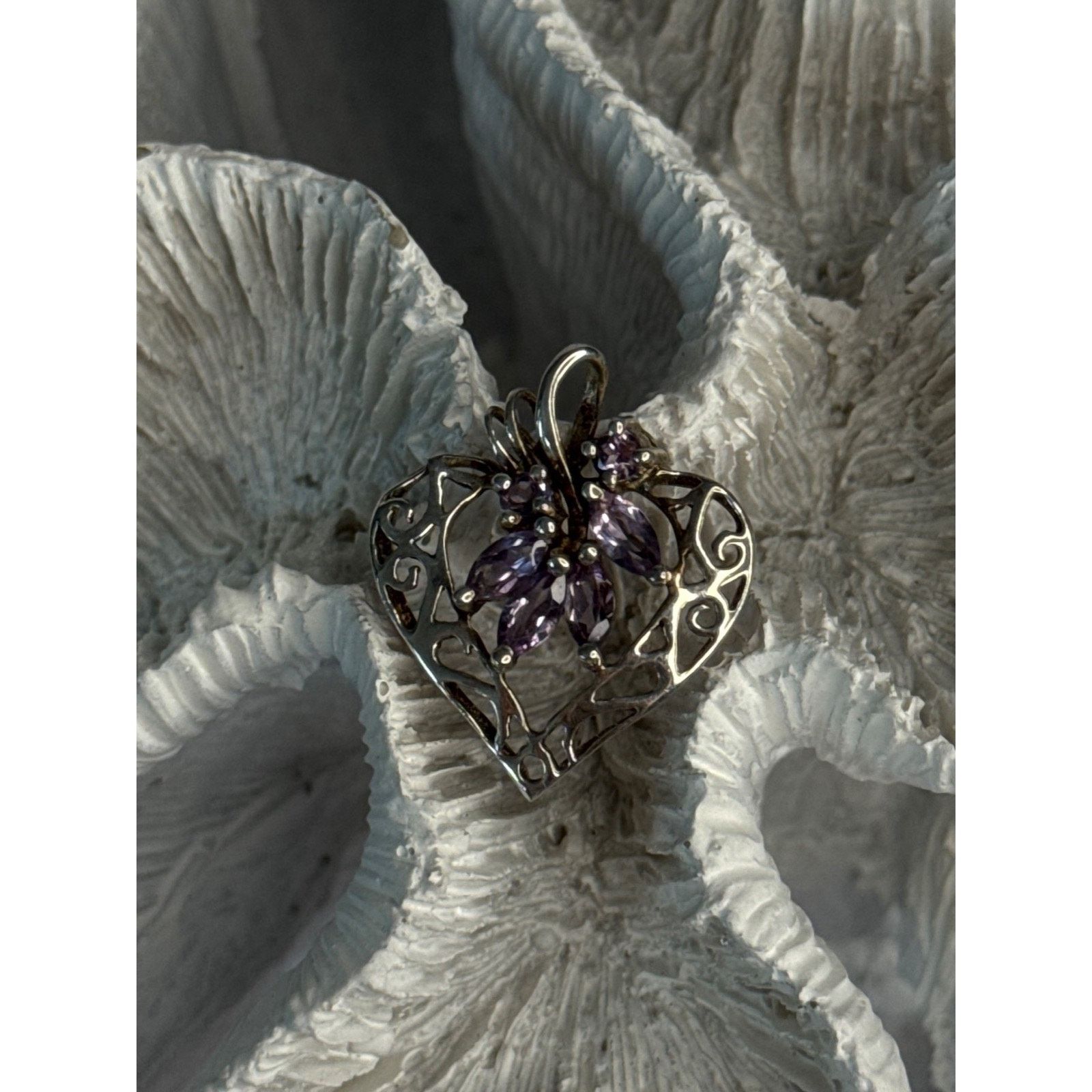 Jewelry 925 STERLING SILVER AMETHYST HEART PENDANT LENGTH 1 INCH Size ONE SIZE - 1 Thumbnail