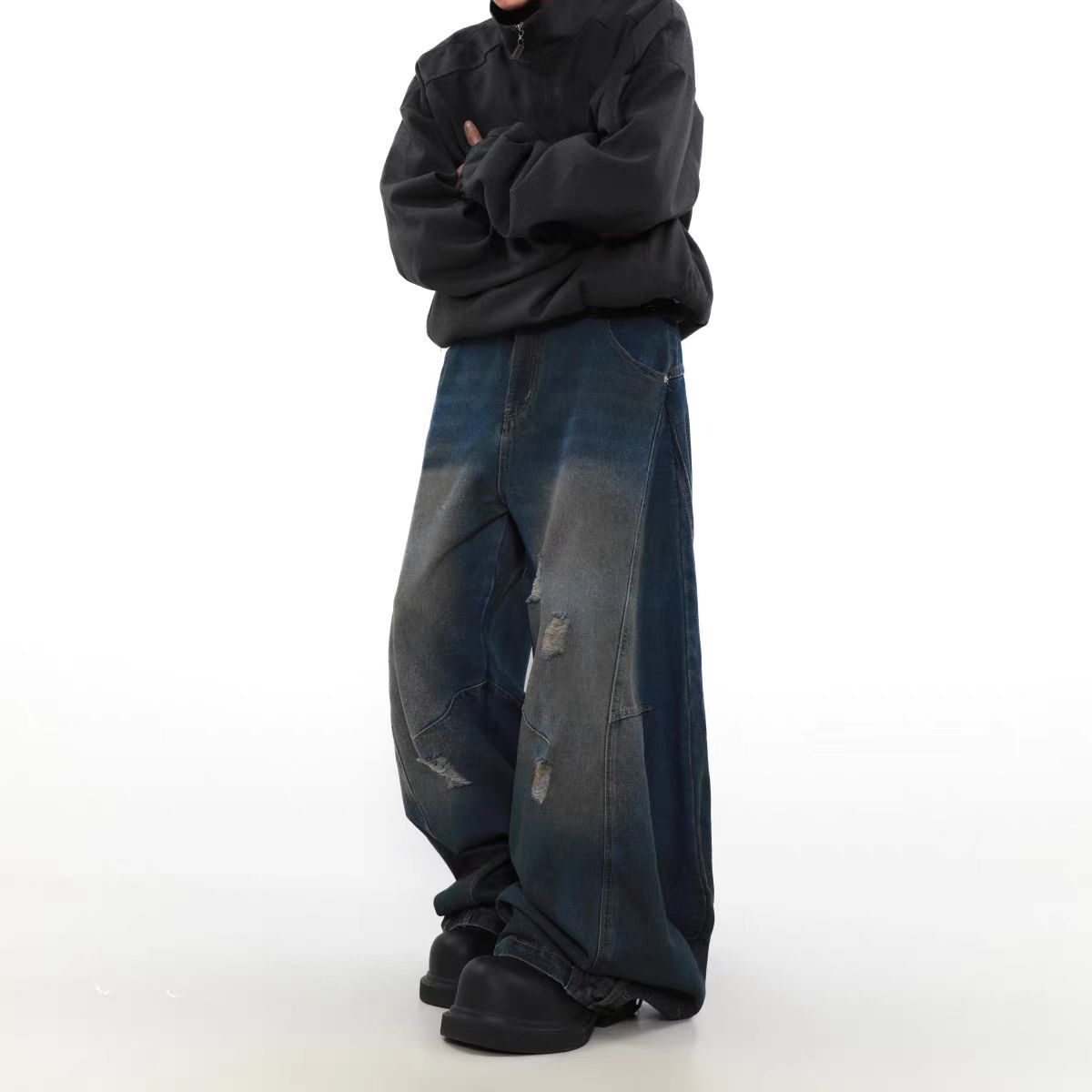 Japanese Brand × Jean Vintage ripped deconstructed straight leg loose jeans Size US 32 / EU 48 - 5 Thumbnail