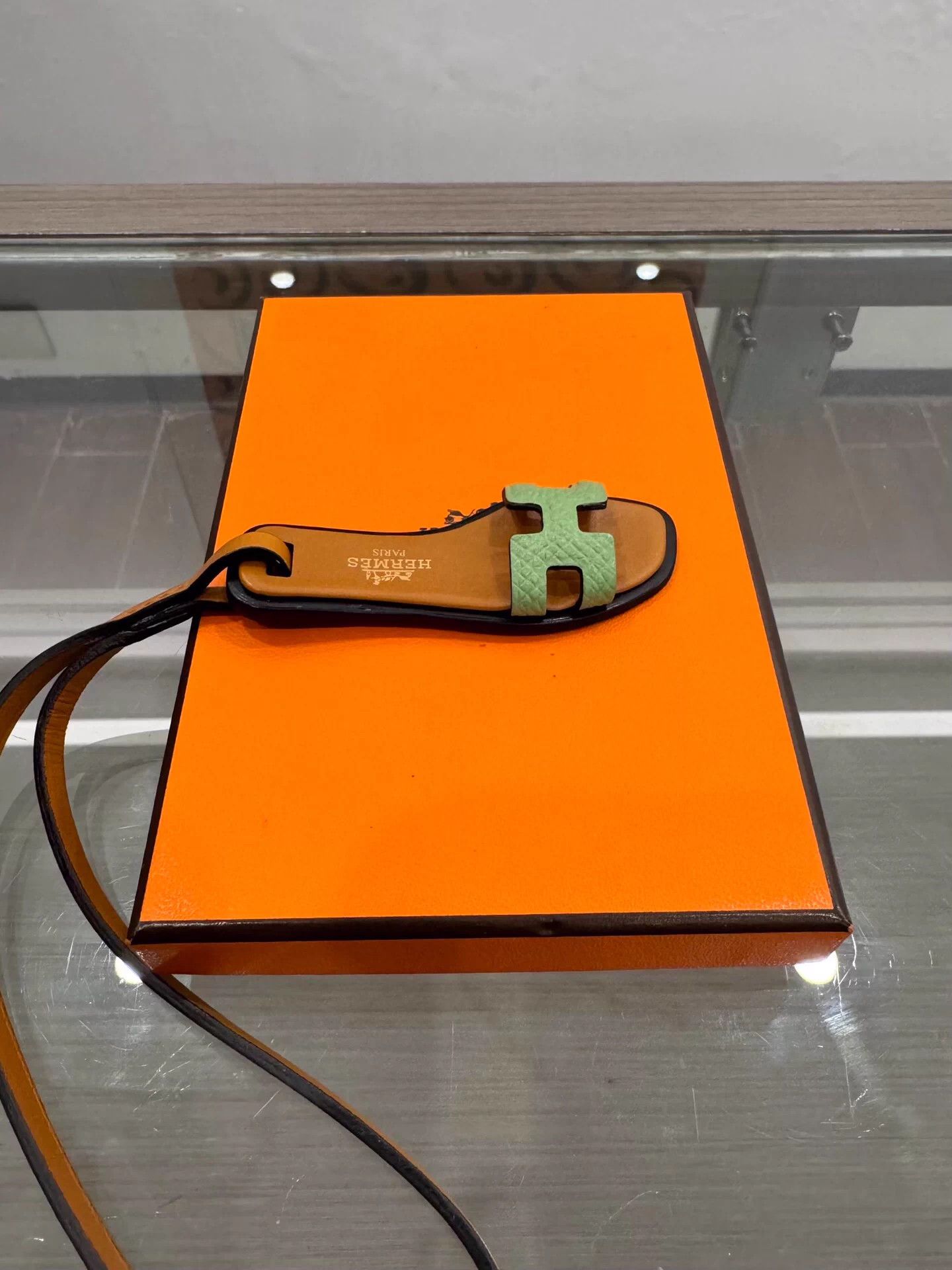 Hermes Oran Nano 3 Avocado Green Slipper Charm