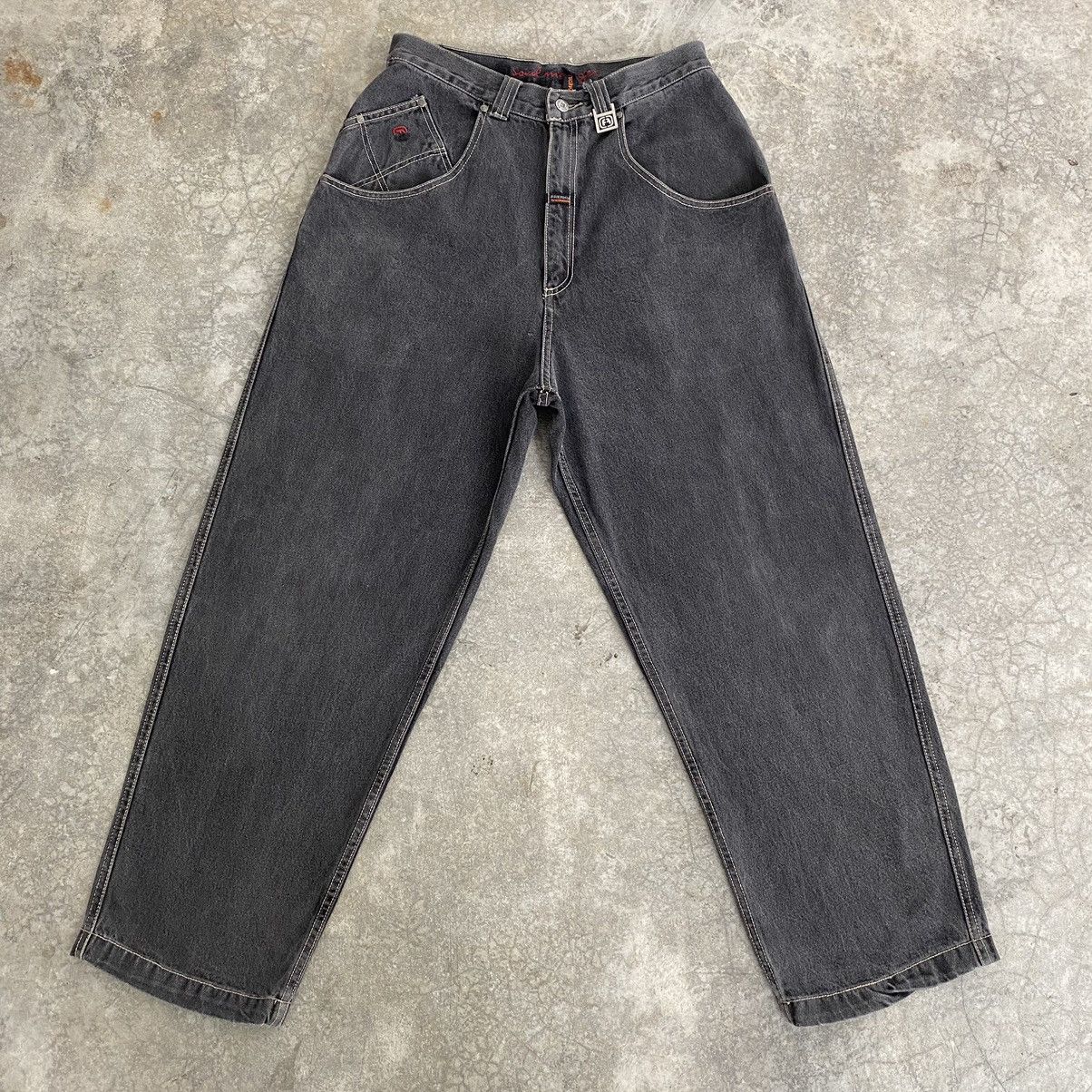 JNCO Vintage Freaky Massivebob Faded Grey Baggy Denim Jeans Size US 29 - 1 Thumbnail