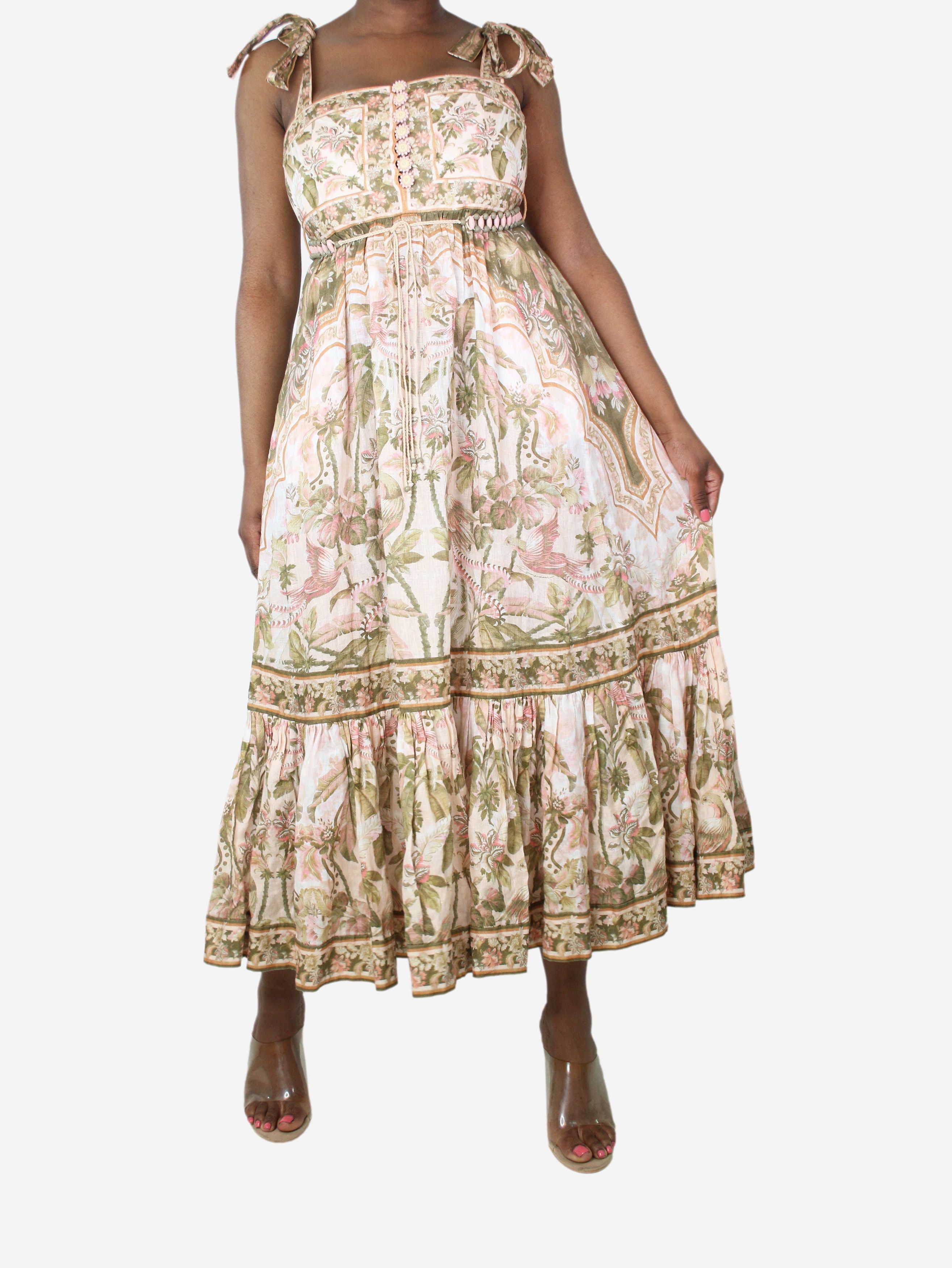 green emerald velvet dress Zimmermann // White & Green Linen Amari Floral Dress – VSP Consignment main image 0