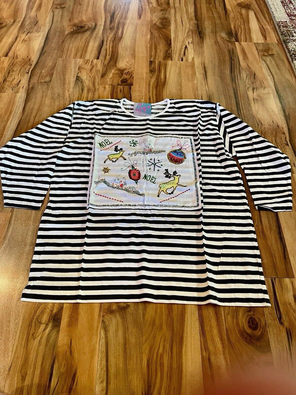 Designer Long Sleeve Striped Christmas Shirt Noel Size Large NWT (A1) Size L / US 10 / IT 46 - 1 Thumbnail
