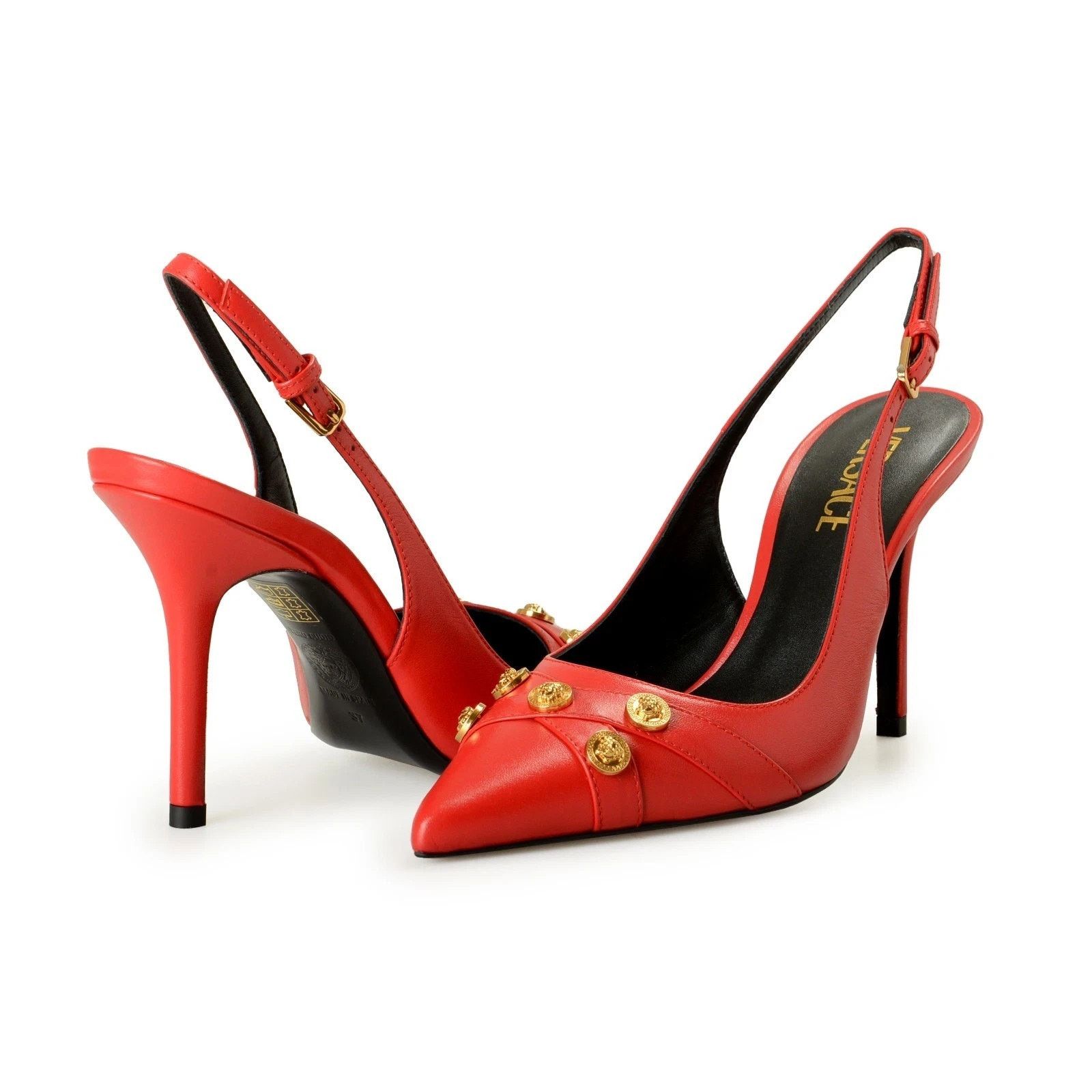 Versace VERSACE RED LEATHER GOLD MEDUSA LOGO STUDS SANDALS PUMPS 37 Size US 7 / IT 37 - 3 Thumbnail