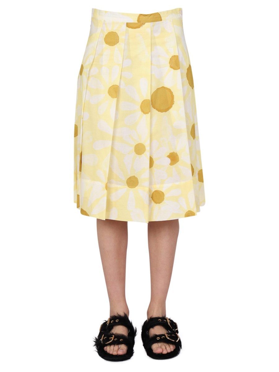 Marni o1y1125 Midi Skirt in Yellow/White Size 28" / US 6 / IT 42 - 1 Thumbnail