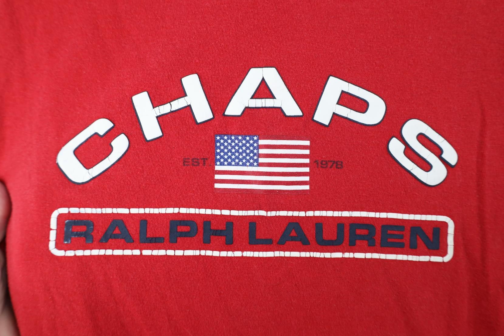 Polo Ralph Lauren Vintage 90s Chaps Ralph Lauren Spell USA Flag T-Shirt Red Size US XL / EU 56 / 4 - 4 Thumbnail