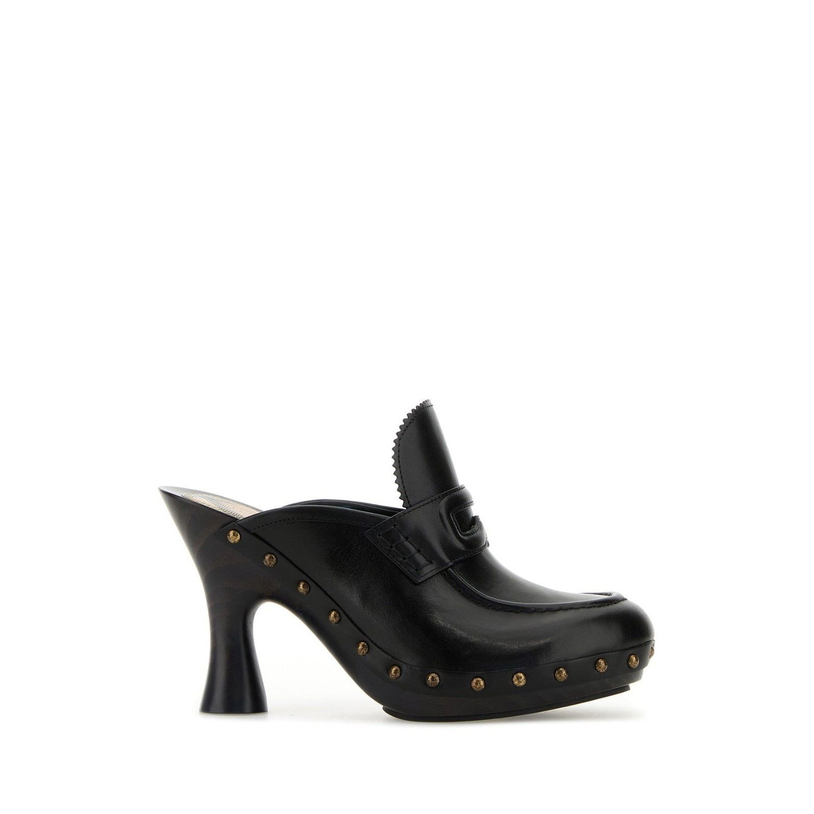 BURBERRY Black Leather 100mm Heel Clog Mules New & Authentic