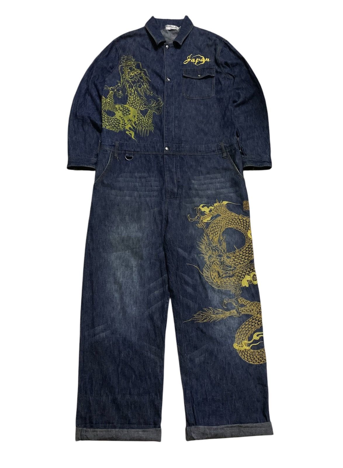 Karakuri Tamashii Vtg Japanese Sukajan Dragon Overall Denim Size US 43 - 5 Thumbnail