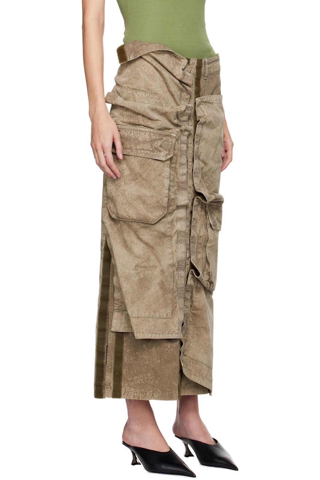 Y/Project Y/PROJECT Khaki Cargo Pocket Midi Skirt Size 30" / US 8 / IT 44 - 2 Thumbnail