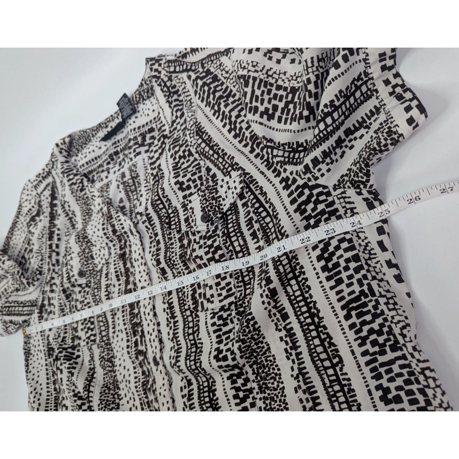 Vintage Maggie Barnes Shirt 1X Brown V Neck Button Front Patterned Tunic Short Sleeve Women Plus Size XL / US 12-14 / IT 48-50 - 6 Thumbnail