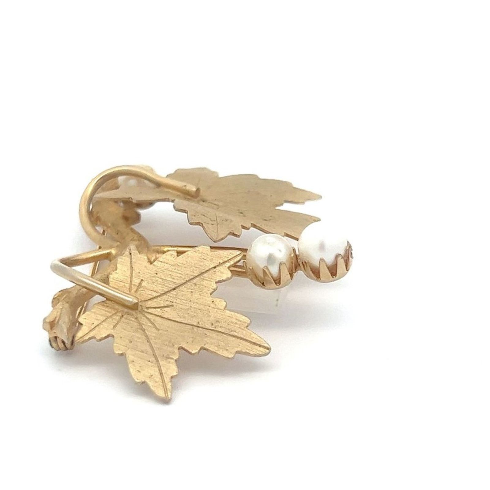 & Other Stories Vintage Sarah Coventry Gold Leaf Broach Faux Pearls Brooch Size ONE SIZE - 5 Thumbnail