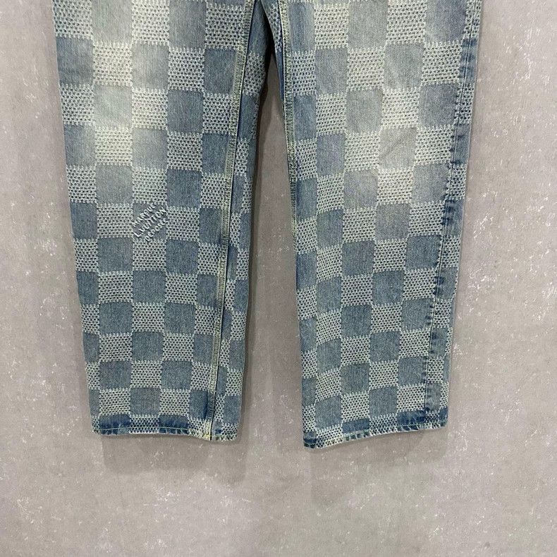 Louis Vuitton Louis Vuitton Faye Tung Light Blue Checkerboard Jeans Size US 31 - 3 Thumbnail