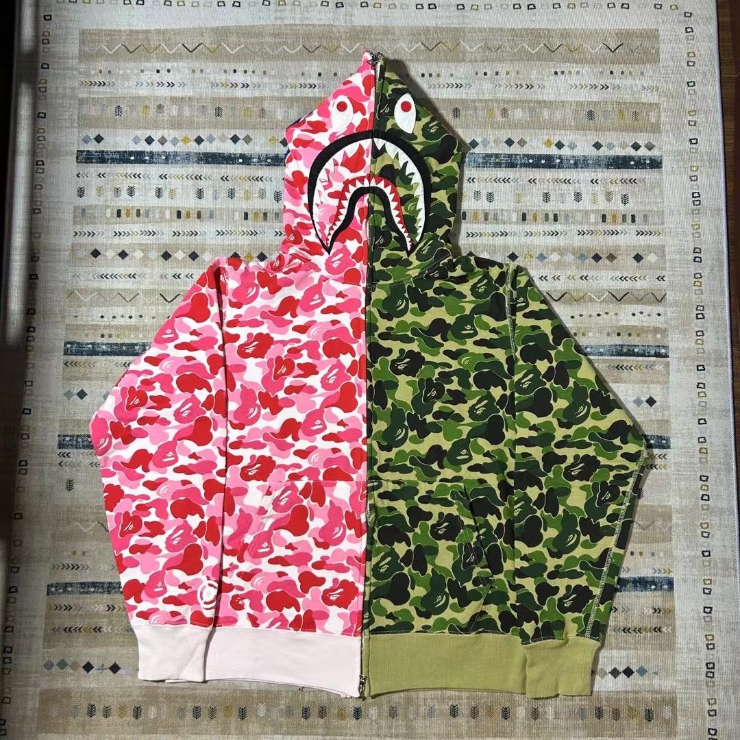 COLOR CAMO SPLIT HALF SHARK FULL ZIP HOODIE