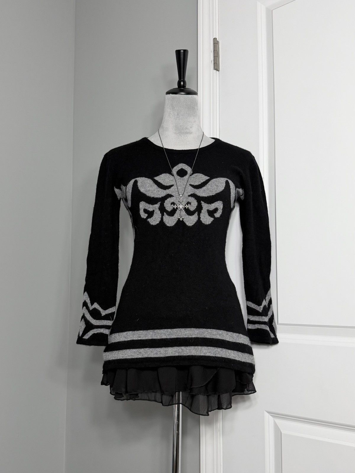 Other Black 100% Cashmere Baroque Damask Pattern Crewneck Sweater Size XS / US 0-2 / IT 36-38 - 4 Thumbnail