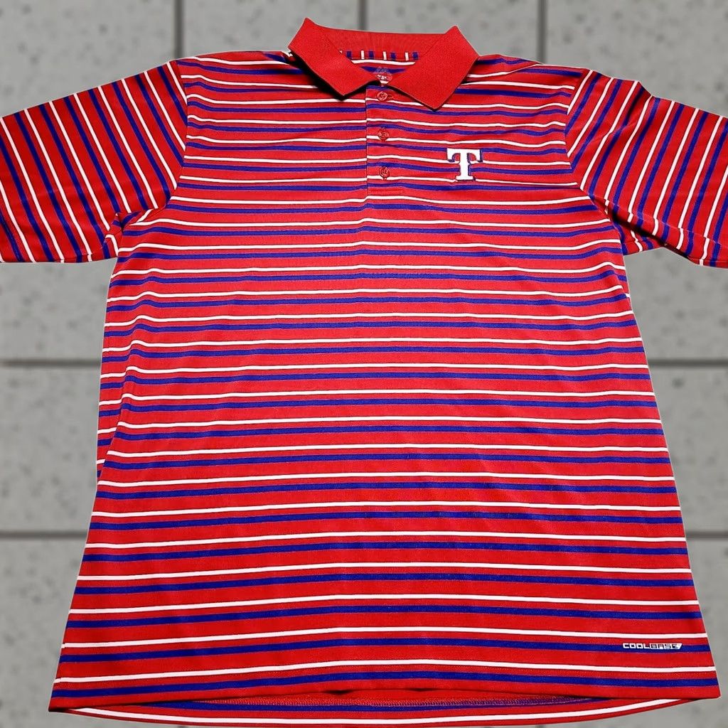 Vintage Majestic Texas Rangers Baseball Polo Men L Red Striped MLB Coolbase Size US L / EU 52-54 / 3 - 1 Thumbnail