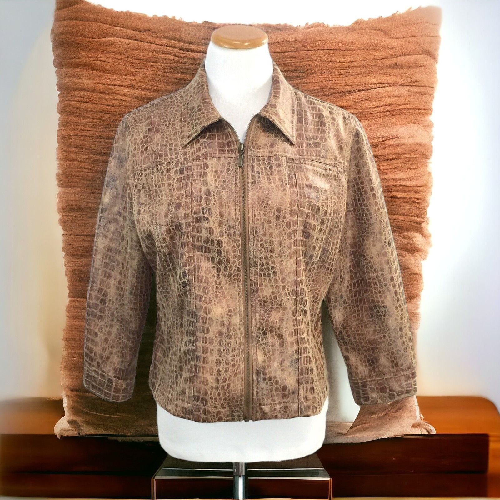 Designer Ruby Rd Faux Crocodile Print Brown Womens Jacket Quarter Sle Size XXL / US 16-18 / IT 52-54 - 7 Thumbnail